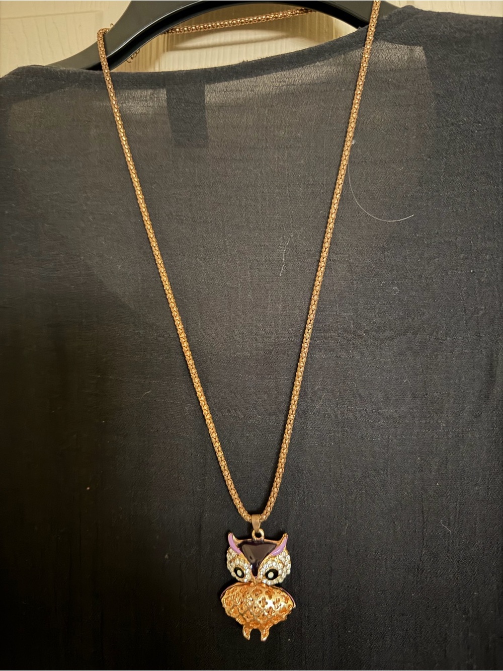 Gold-Tone Owl Pendant Necklace - Purple & Gold